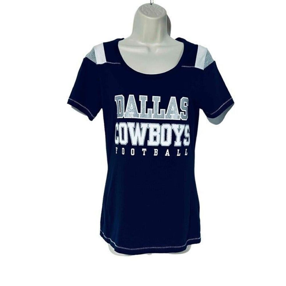 Cowboys Her Style Women's Blue Short Sleeve Dallas Cowboys V-Neck T-Shirt Size M